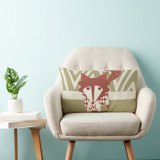 Earth Tone Monogramed Stylised Fox Pillow (Chair)