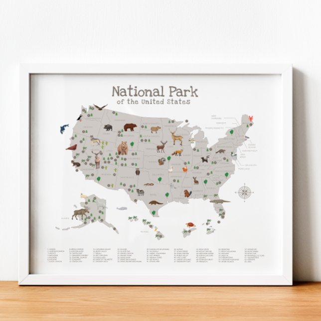 Earth Tone National Park Map Woodland Nursery  Poster (Earth Tone National Park Map Woodland Nursery Poster)