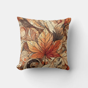 Earth Tone Neutral Abstract Leaves Throw Pillow