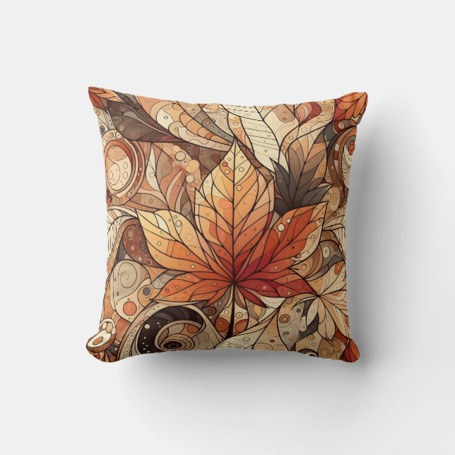 Earth Tone Neutral Abstract Leaves Throw Pillow (Front)