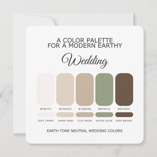 Earth Tone Neutral Wedding Colour Palette Card (Front)