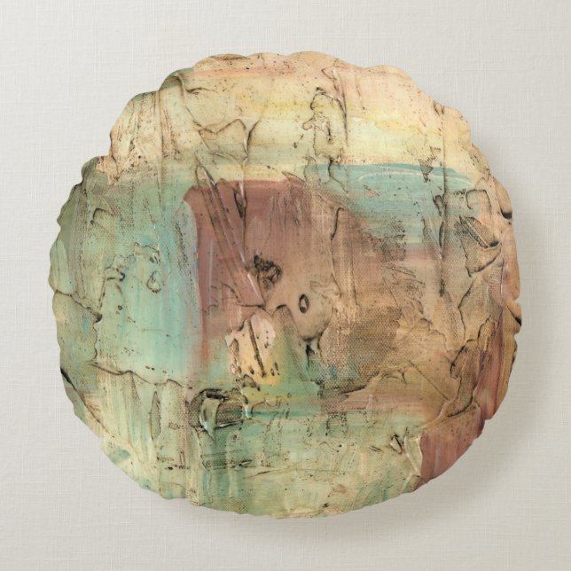 Earth Tone Painting with Cracked Surface Round Cushion (Front)