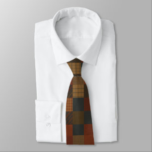 Earth Tone Patchwork Plaid Necktie 