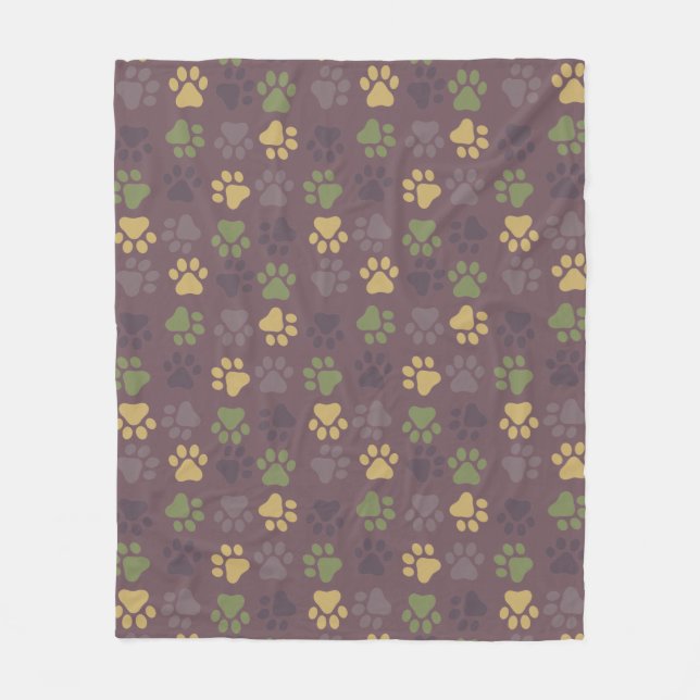Earth tone Paw Prints Fleece Blanket (Front)