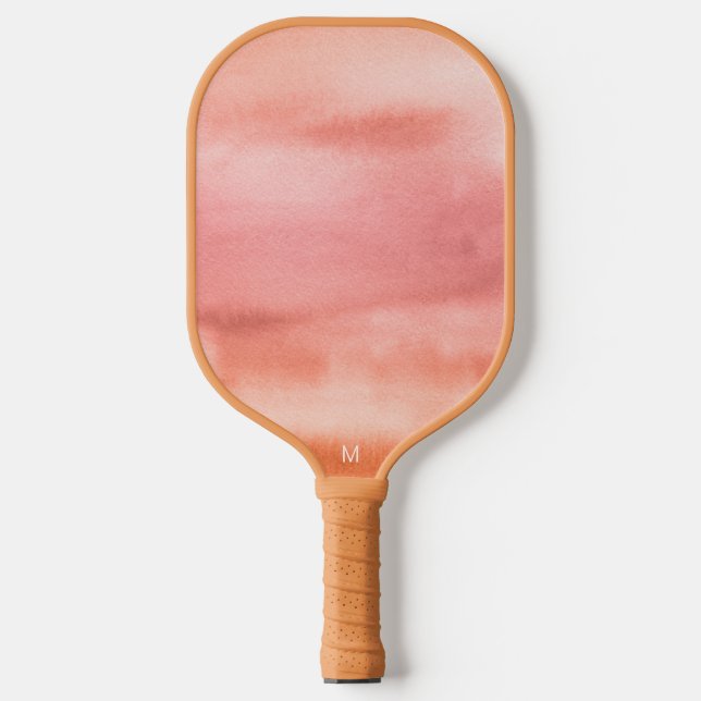 Earth Tone Pink Orange Watercolor Monogram Pickleball Paddle (Front)
