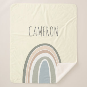 Earth Tone Rainbow Illustration with Name Sherpa Blanket