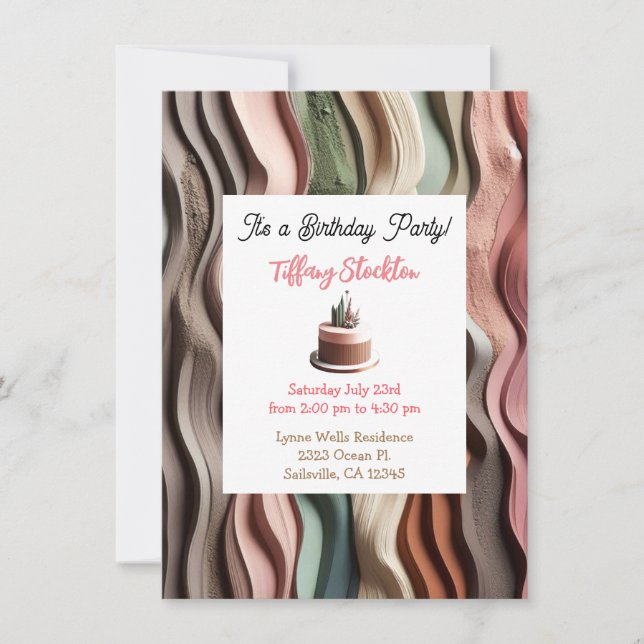 Earth-Tone Rippled Waves Birthday Invitation (Front)