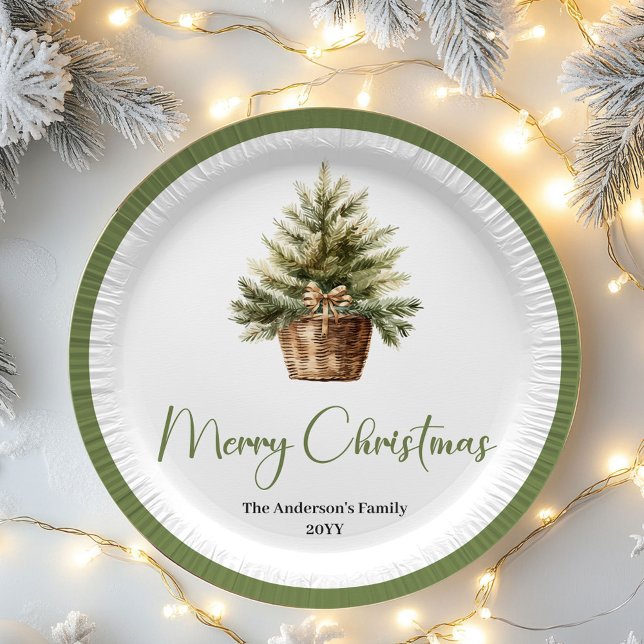 Earth Tone Scandinavian Christmas Custom Family  Paper Plate (Modern Neutral Christmas Personalized Name Plates)