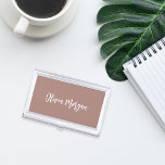 Earth Tone Terracotta Sketched Cursive Script Business Card Holder<br><div class="desc">Elegant business card case features your name,  title,  or choice of personalization in white hand scripted cursive lettering on a rich neutral earth tone terracotta background.</div>