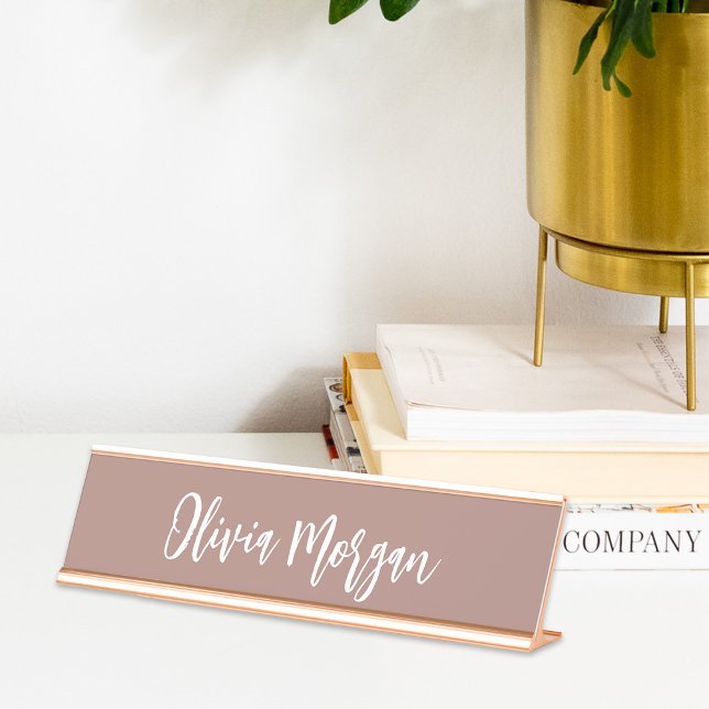 Earth Tone Terracotta Sketched Cursive Script Desk Name Plate (Creator Uploaded)