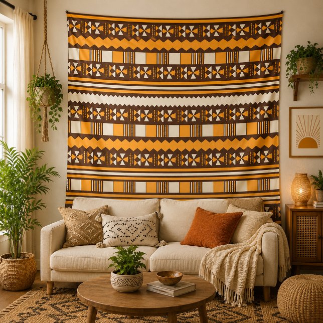 Earth Tone Tribal Geometric Pattern Boho Wall Tapestry (Earthy Patterns. Cozy Living.)