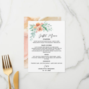 Earth Tone Watercolor Floral Wedding Buffet Menu