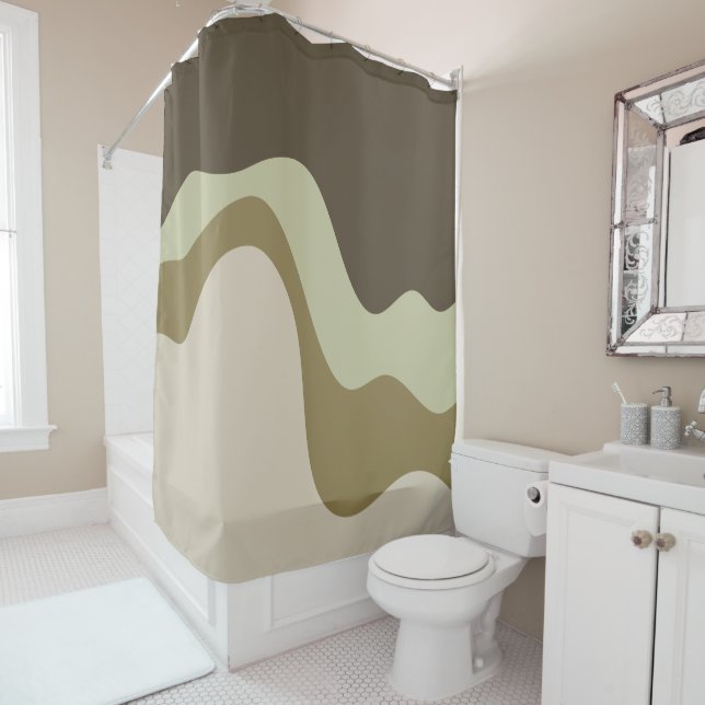 Earth Tone Waves Abstract Art Bath Mat Shower Curtain (In Situ)