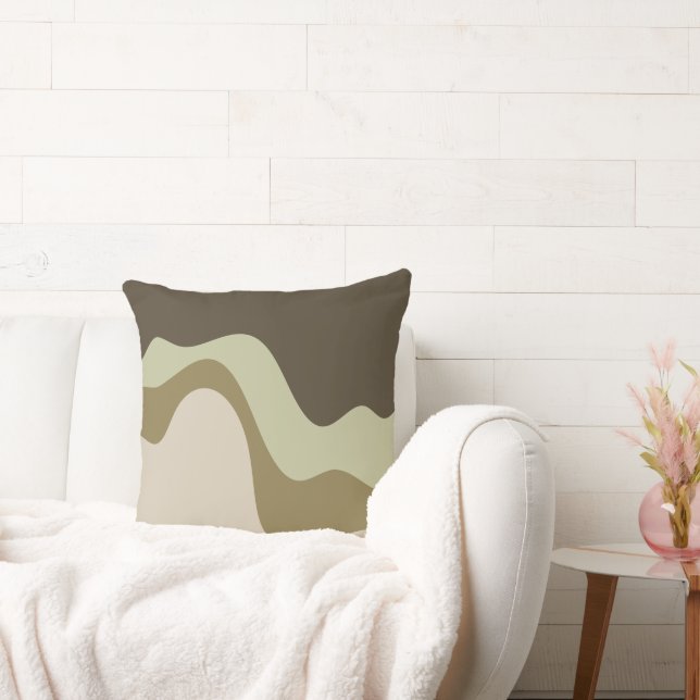 Earth Tone Waves Abstract Art Throw Pillow (Couch)