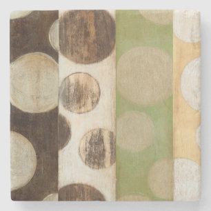 Earth Tone Wood Panel Painting with Circles Stone Coaster