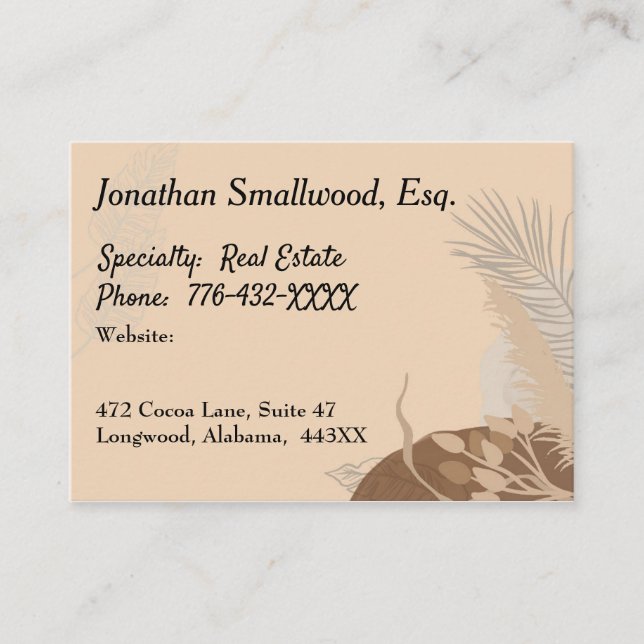 Earth Toned Design for Lawyer with Leaves & Plants Business Card (Front)