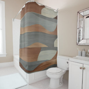 Earth tones abstract live edge wood shower curtain
