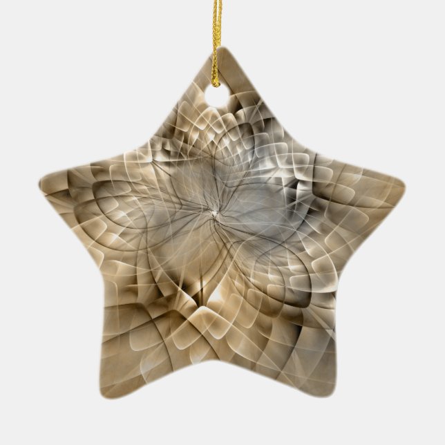 Earth Tones Abstract Modern Fractal Art Star Ceramic Tree Decoration (Front)