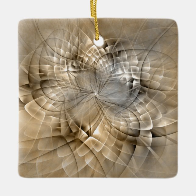 Earth Tones Abstract Modern Fractal Art Texture Ceramic Ornament (Front)