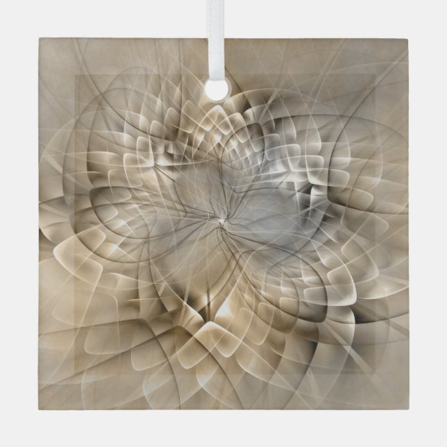 Earth Tones Abstract Modern Fractal Art Texture Glass Tree Decoration (Front)