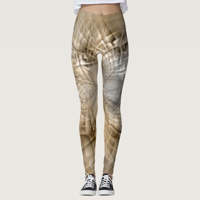 Earth Tones Abstract Modern Fractal Art Texture Leggings (Front)