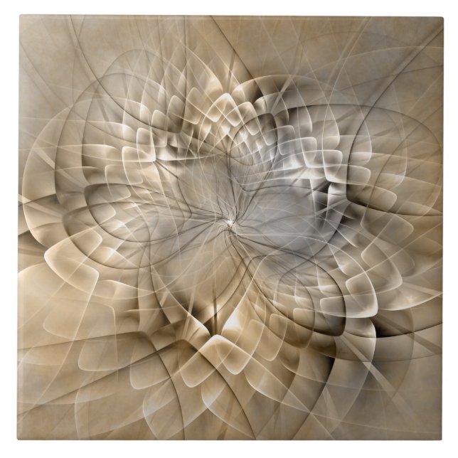 Earth Tones Abstract Modern Fractal Art Texture Tile (Front)