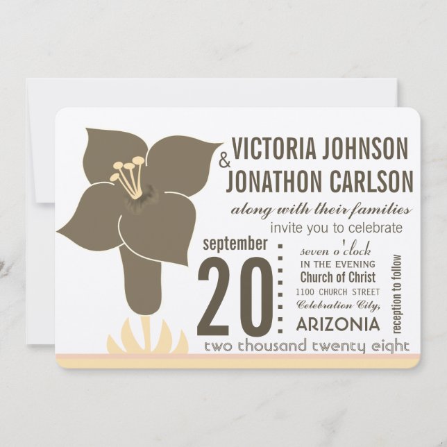 Earth Tones Art Deco Modern Lily Wedding  Invitation (Front)