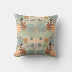Earth Tones Asymmetrical Leaves Line Art Cushion