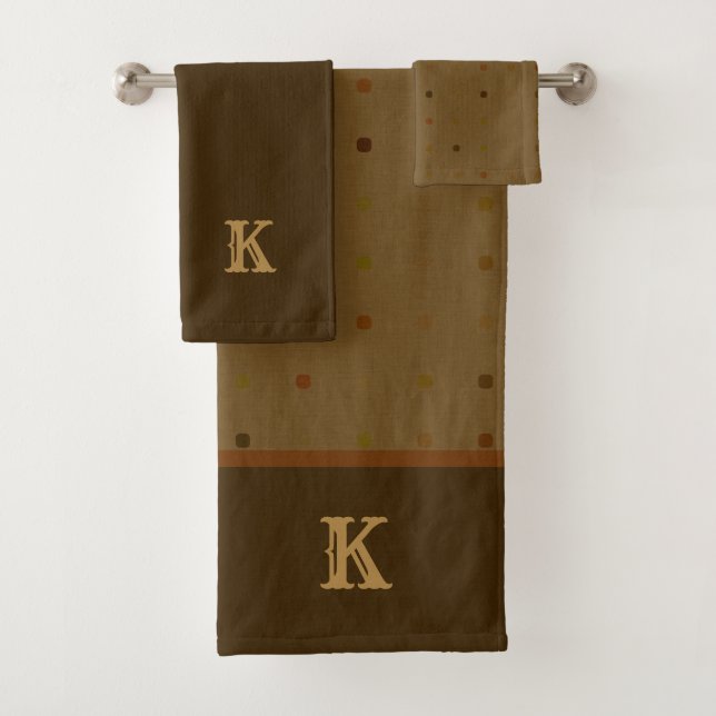 Earth Tones Brown Monogrammed Bath Towel Set (Insitu)
