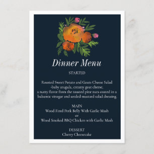 Earth Tones Burnt Orange Navy Floral Wedding Menu