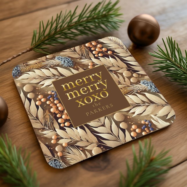 Earth Tones Christmas Merry Pattern#21 ID1009 Square Paper Coaster (Creator Uploaded)