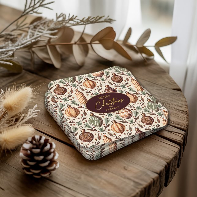 Earth Tones Christmas Pattern#12 ID1009 Square Paper Coaster (Creator Uploaded)
