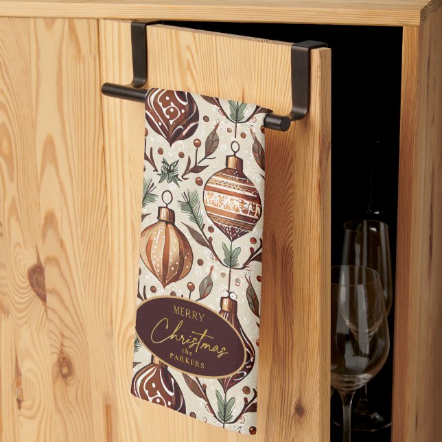 Earth Tones Christmas Pattern#12 ID1009 Tea Towel (Thirds Fold)