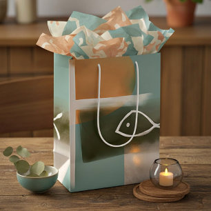 Earth tones cross and fish minimalist art medium gift bag