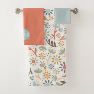 Earth Tones Daisy Flower Monogrammed Initials Bath Towel Set