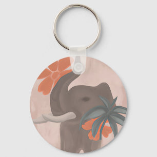 Earth tones Elephant minimalist art Key Ring