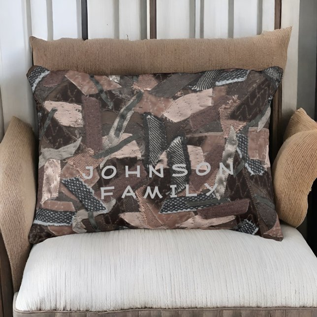 Earth tones family name farmhouse striped abstract decorative cushion (Creator Uploaded)