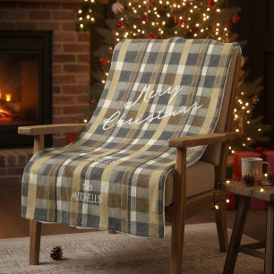 Earth Tones Gold Christmas Pattern#7 ID1009 Fleece Blanket