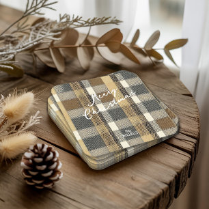 Earth Tones Gold Christmas Pattern#7 ID1009 Square Paper Coaster