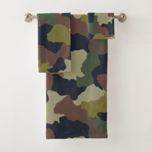Earth Tones Green and Brown Camouflage Bath Towel Set