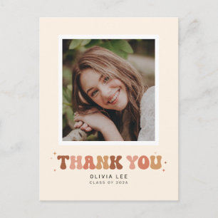 Earth Tones Groovy Retro Graduation Thank You Postcard