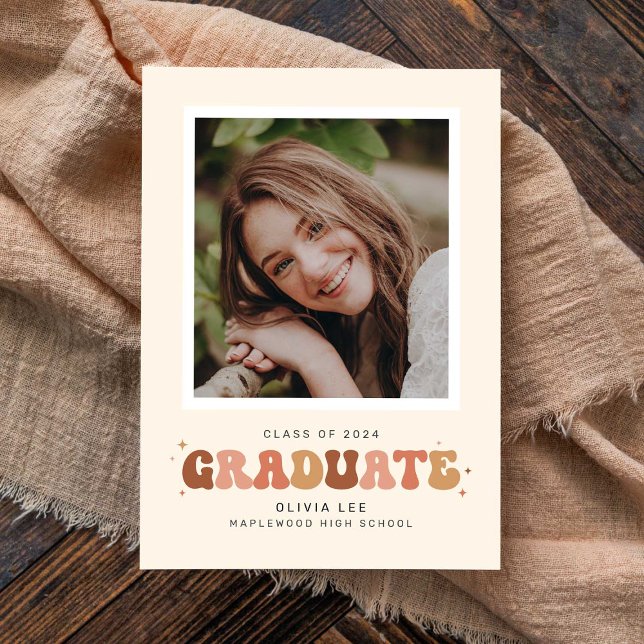 Earth Tones Groovy Retro Photo Graduation Announcement (Creator Uploaded)