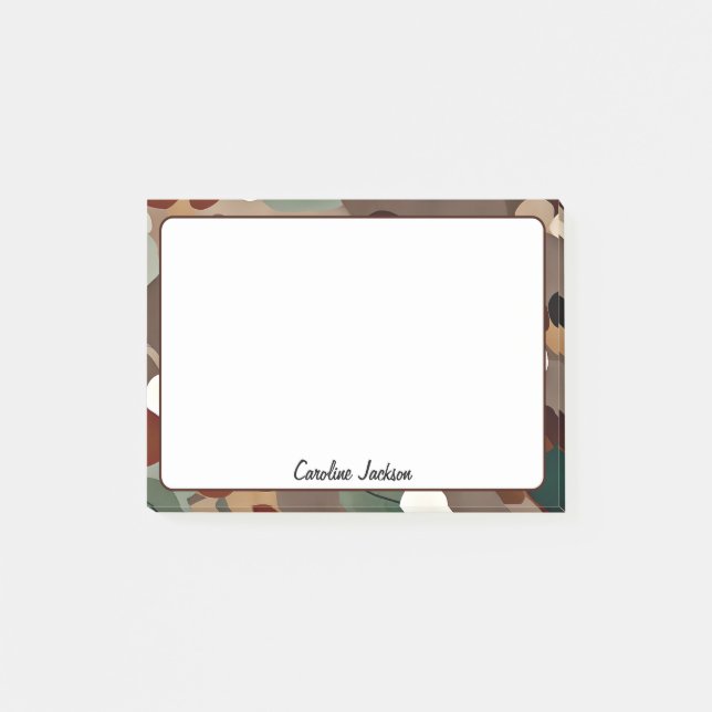 Earth tones leaves and dots personalised post-it notes (Front)