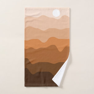 Earth Tones Minimalist Desert Landscape with Sun   Bath Towel Set