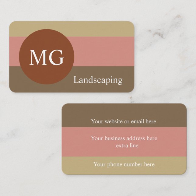 Earth Tones Modern Minimal Monogram Professional Business Card (Front/Back)