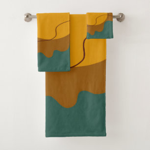 Earth tones organic shapes abstract background bath towel set