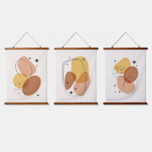 Earth tones organic shapes three compositions hanging tapestry