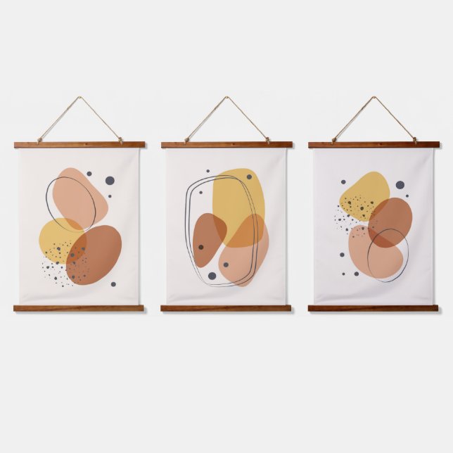Earth tones organic shapes three compositions hanging tapestry (Triple)
