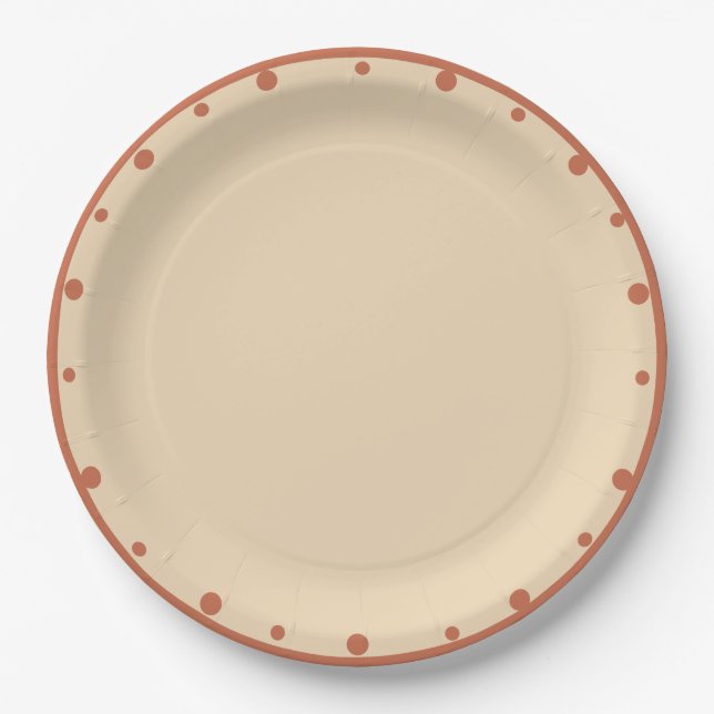 Earth Tones Sand Terra Cotta Polka Dots  Paper Plate (Front)