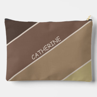 Earth tones stripes and custom name accessory pouch